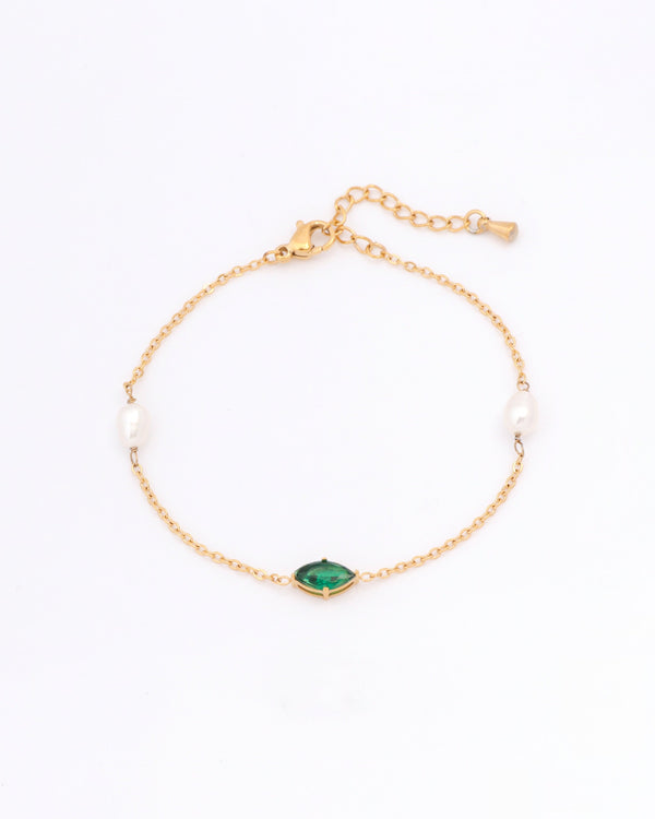 Viridis Green Zirconia and Pearl Bracelet