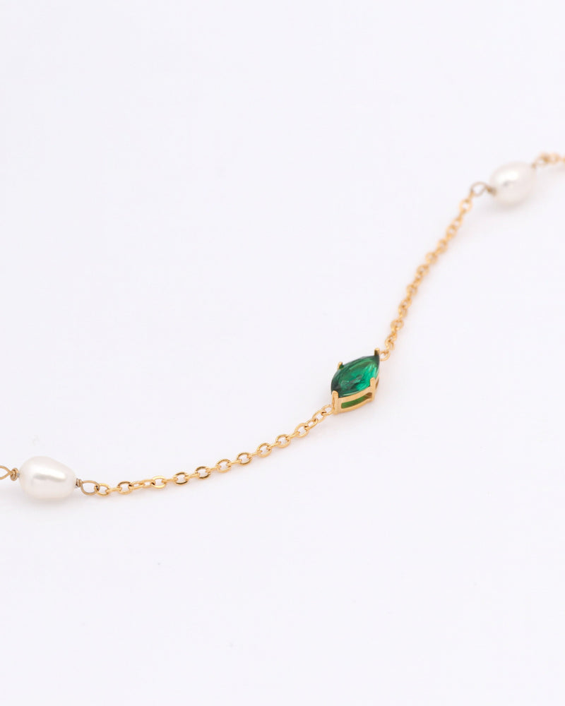 Viridis Green Zirconia and Pearl Bracelet