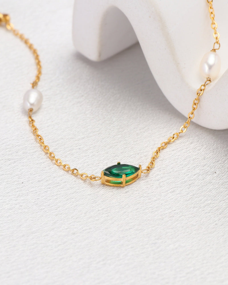 Viridis Green Zirconia and Pearl Bracelet