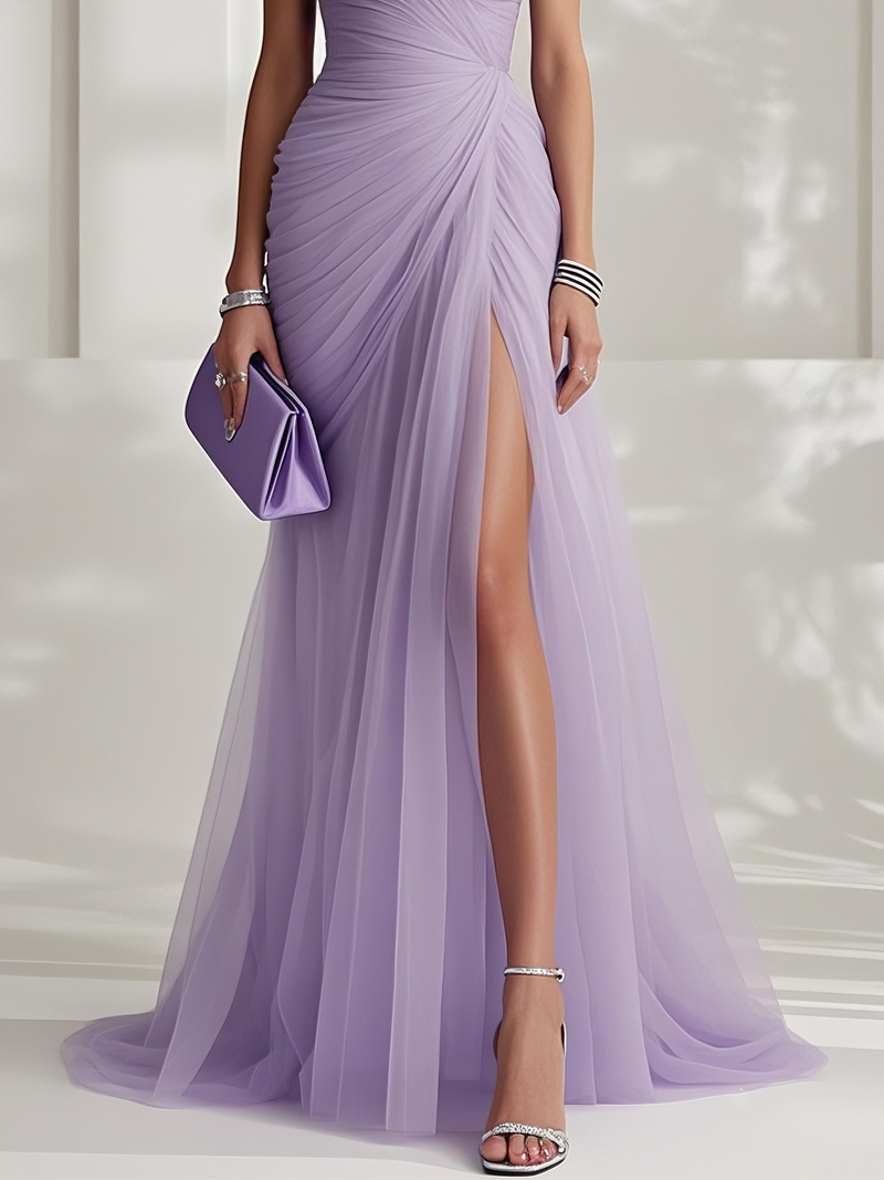 Ines - Blue Ruched Maxi Dress
