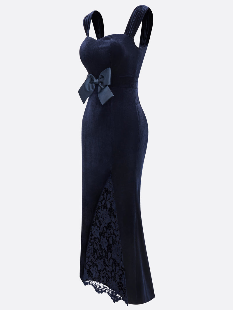 Luandia - Lace Bow Velvet Dress