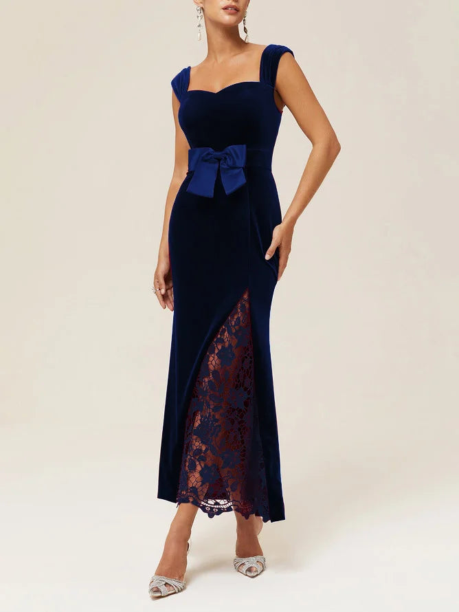 Luandia - Lace Bow Velvet Dress