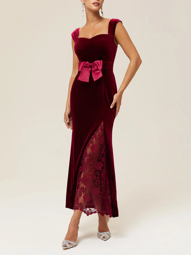 Luandia - Lace Bow Velvet Dress