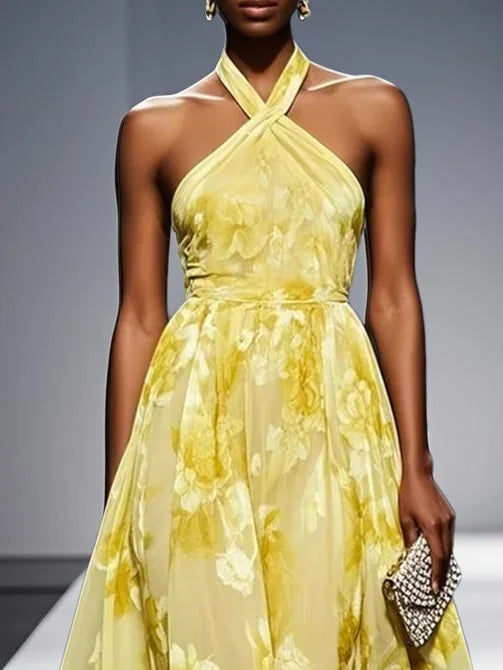 Julie - Floral Chiffon Halter Dress