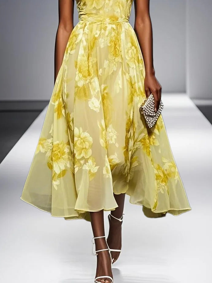 Julie - Floral Chiffon Halter Dress