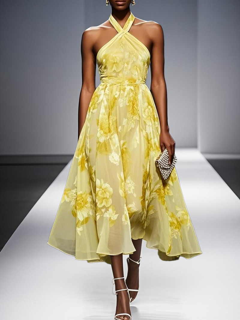Julie - Floral Chiffon Halter Dress