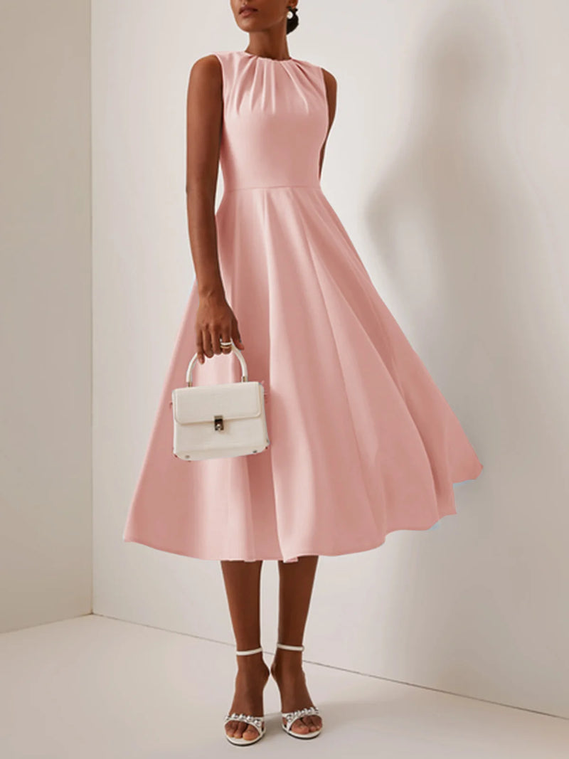 Luansa - Ruched Crew Neck Dress