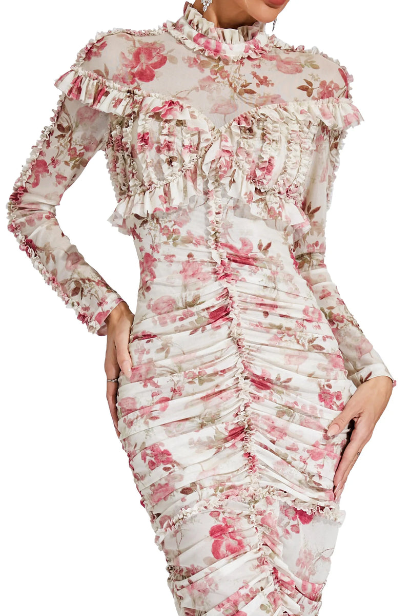 Lunaire - Ruched Floral Long Dress
