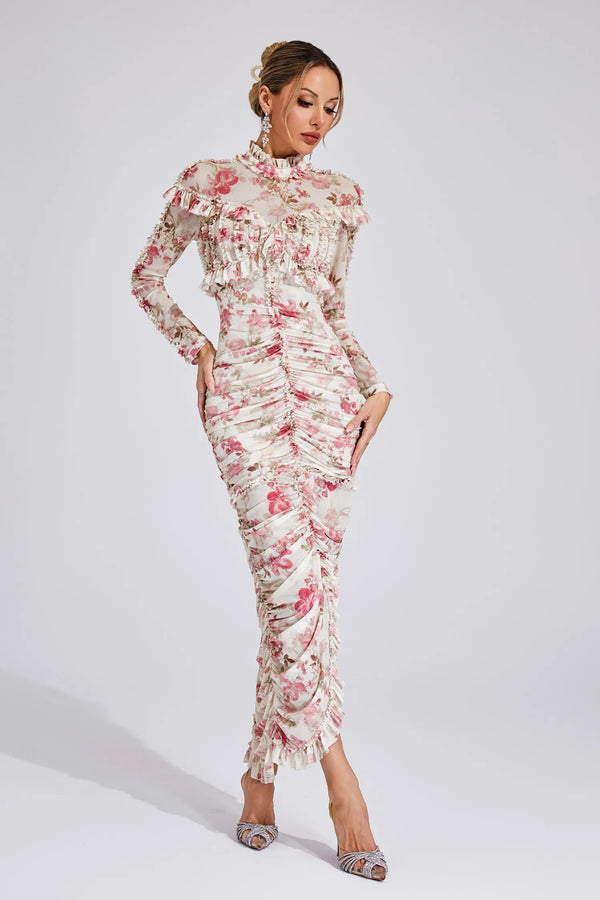 Lunaire - Ruched Floral Long Dress