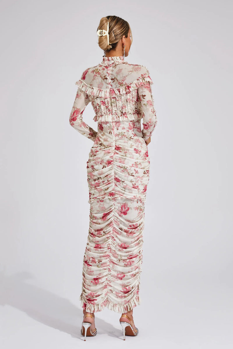 Lunaire - Ruched Floral Long Dress