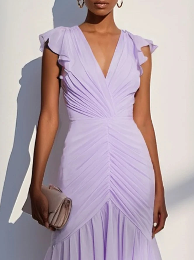 Orielle - Shirred Ruched Chiffon Dress