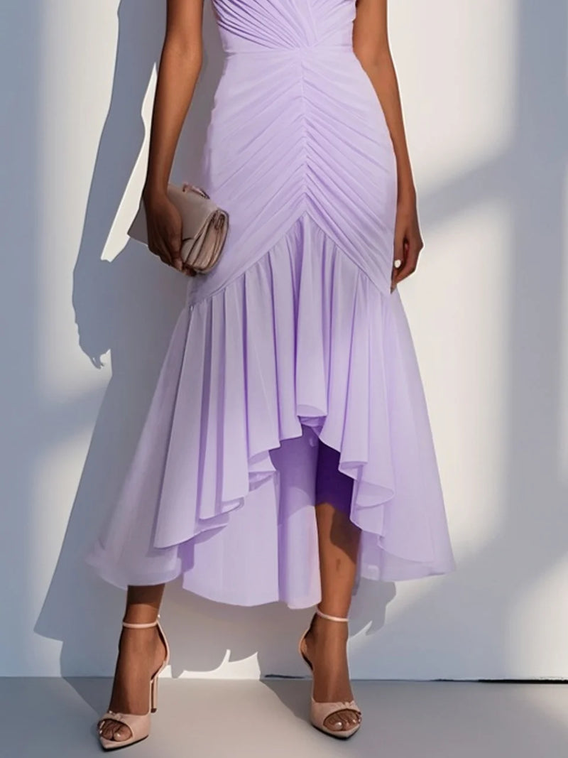 Orielle - Shirred Ruched Chiffon Dress