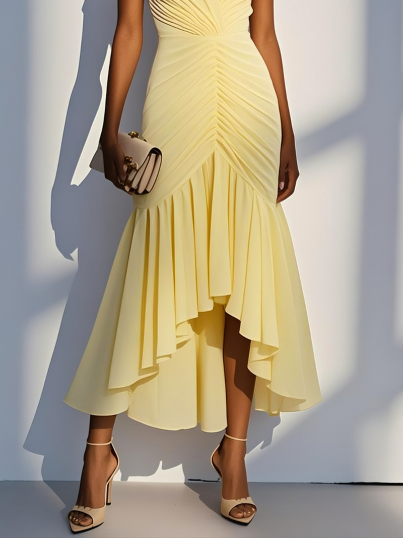 Orielle - Shirred Ruched Chiffon Dress