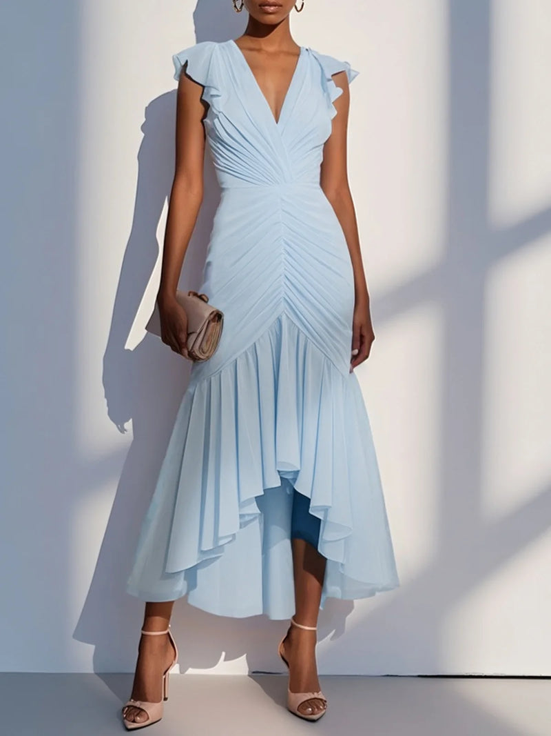 Orielle - Shirred Ruched Chiffon Dress