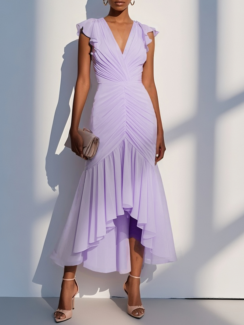Orielle - Shirred Ruched Chiffon Dress