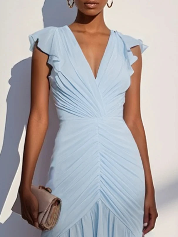Orielle - Shirred Ruched Chiffon Dress