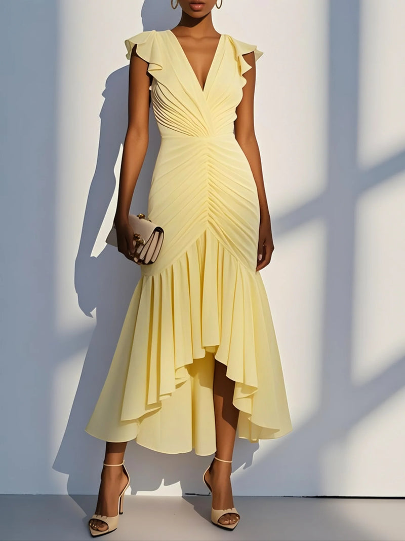 Orielle - Shirred Ruched Chiffon Dress