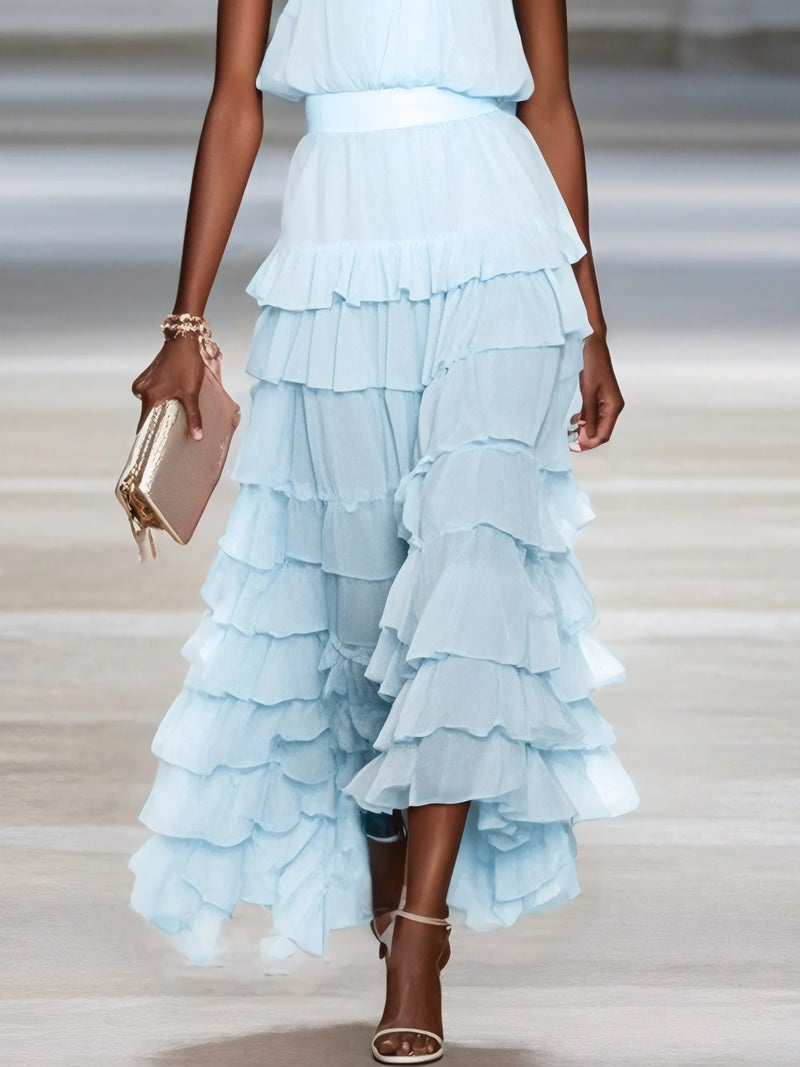 Rowyn - Peplum Chiffon Sleeveless Dress