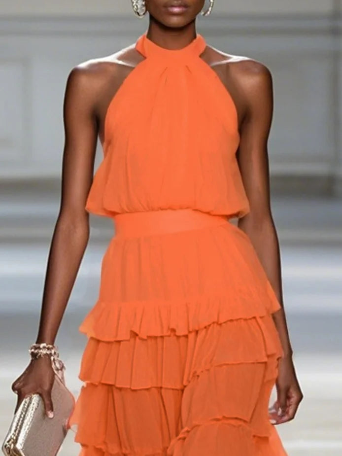 Rowyn - Peplum Chiffon Sleeveless Dress