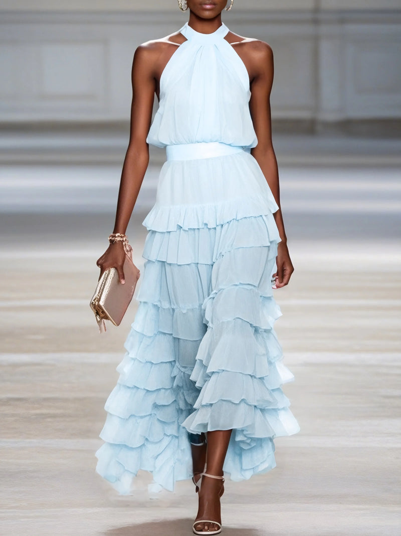 Rowyn - Peplum Chiffon Sleeveless Dress