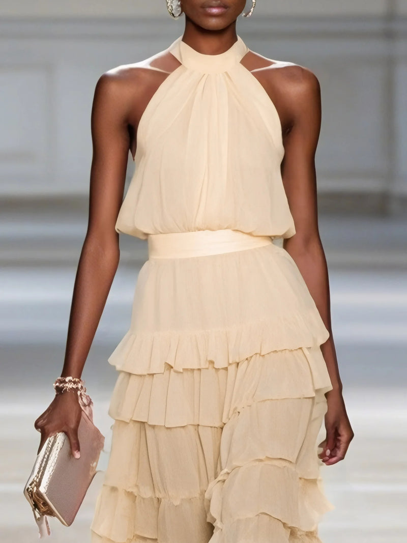 Rowyn - Peplum Chiffon Sleeveless Dress