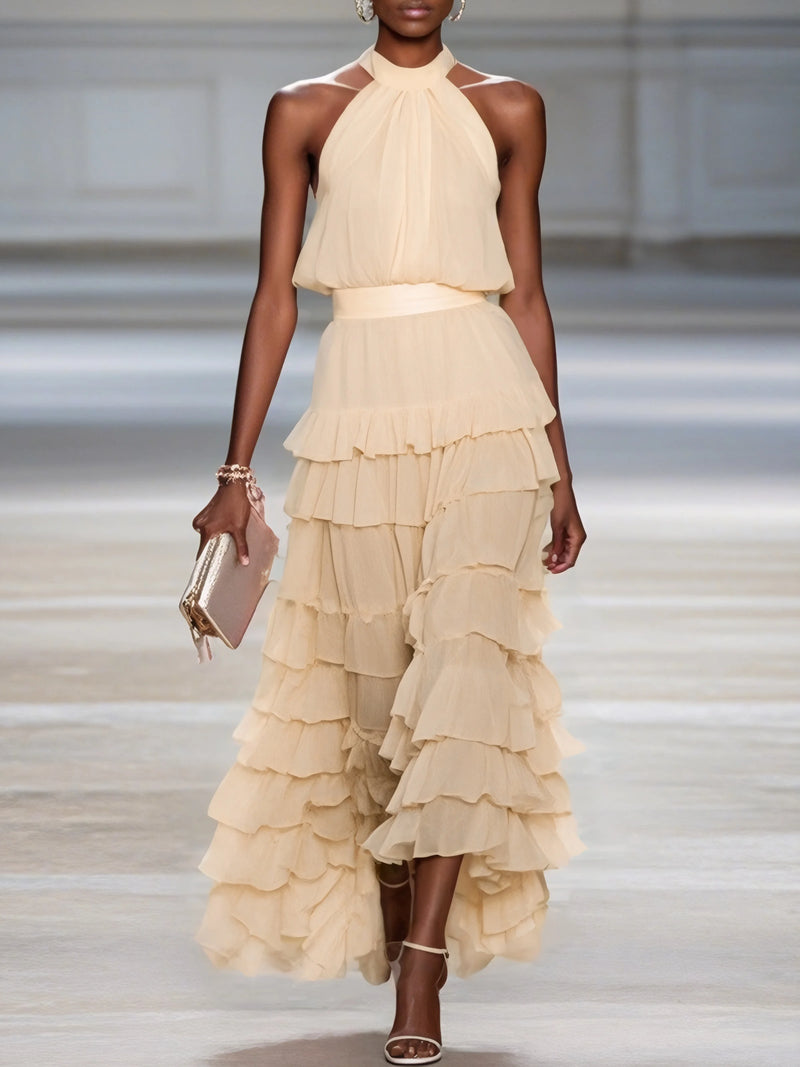 Rowyn - Peplum Chiffon Sleeveless Dress