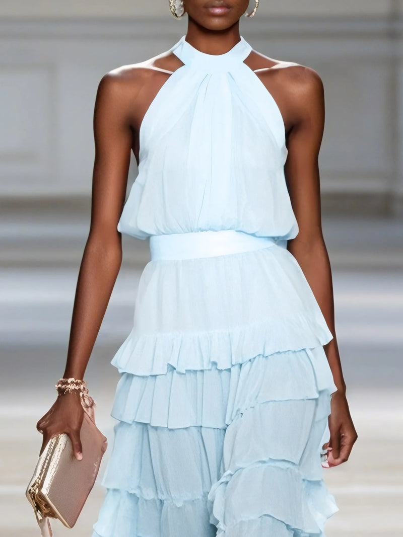 Rowyn - Peplum Chiffon Sleeveless Dress