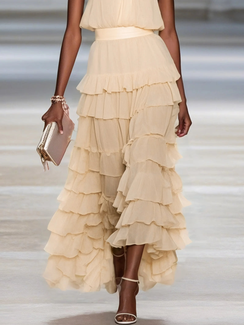 Rowyn - Peplum Chiffon Sleeveless Dress