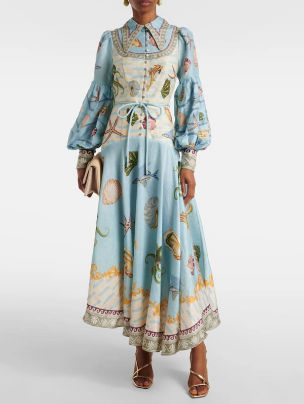 Coral - Floral Print Single Breasted Midi Dress