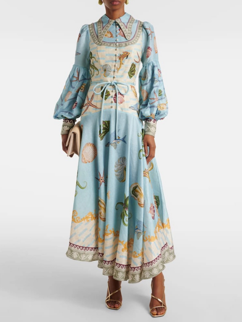 Coral - Floral Print Single Breasted Midi Dress