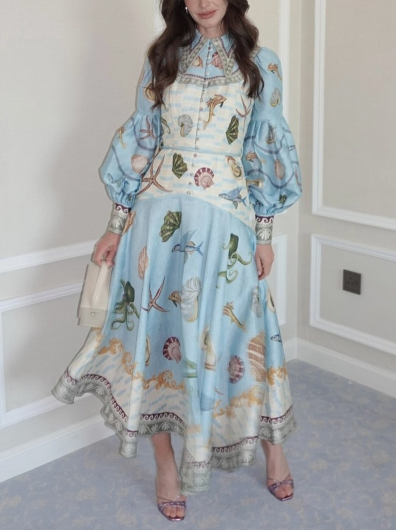 Coral - Floral Print Single Breasted Midi Dress