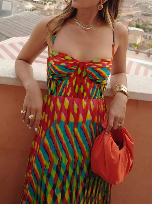 Naiomi - Elegant Painted Print A-Line Maxi Dress