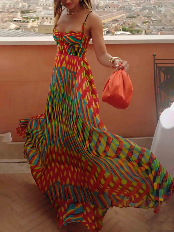 Naiomi - Elegant Painted Print A-Line Maxi Dress