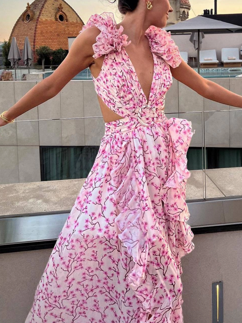 Flora - V-neck Floral Maxi Dress