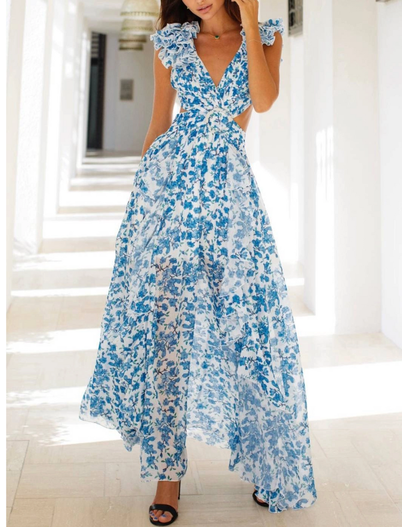 Flora - V-neck Floral Maxi Dress