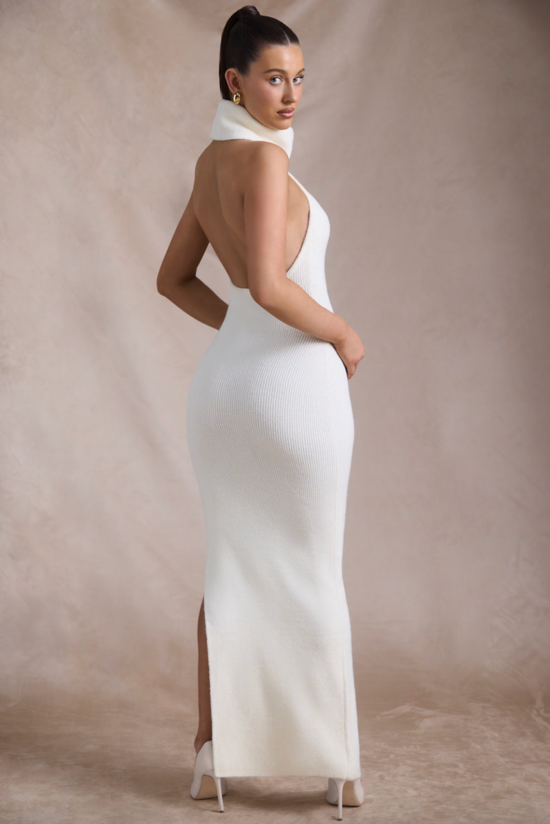 Lola - Knit Turtleneck Backless Dress