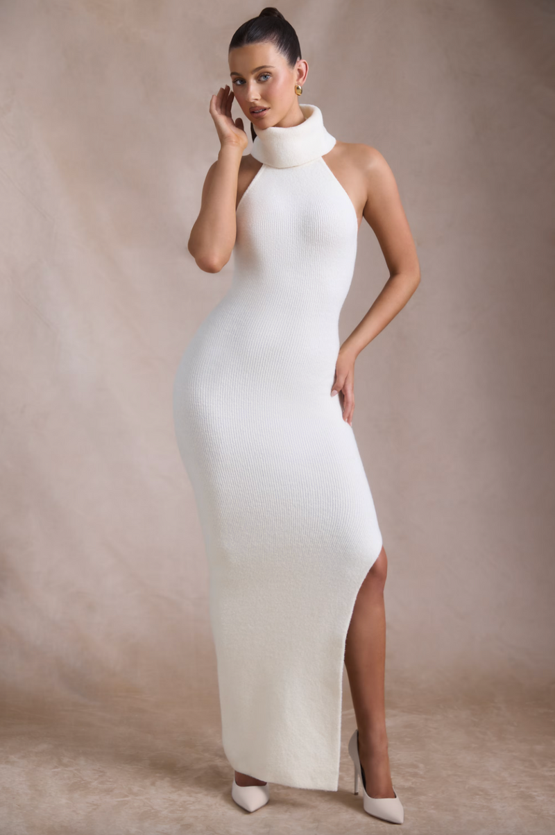 Lola - Knit Turtleneck Backless Dress