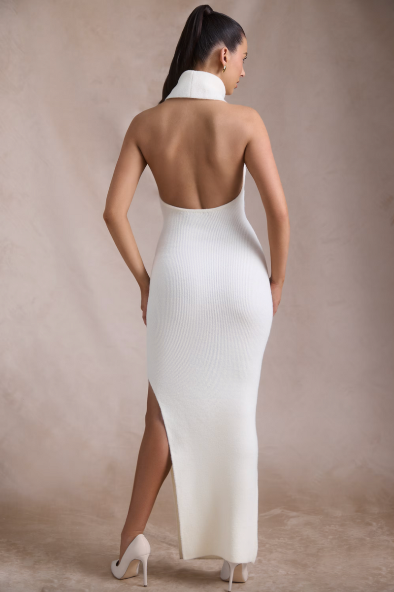 Lola - Knit Turtleneck Backless Dress