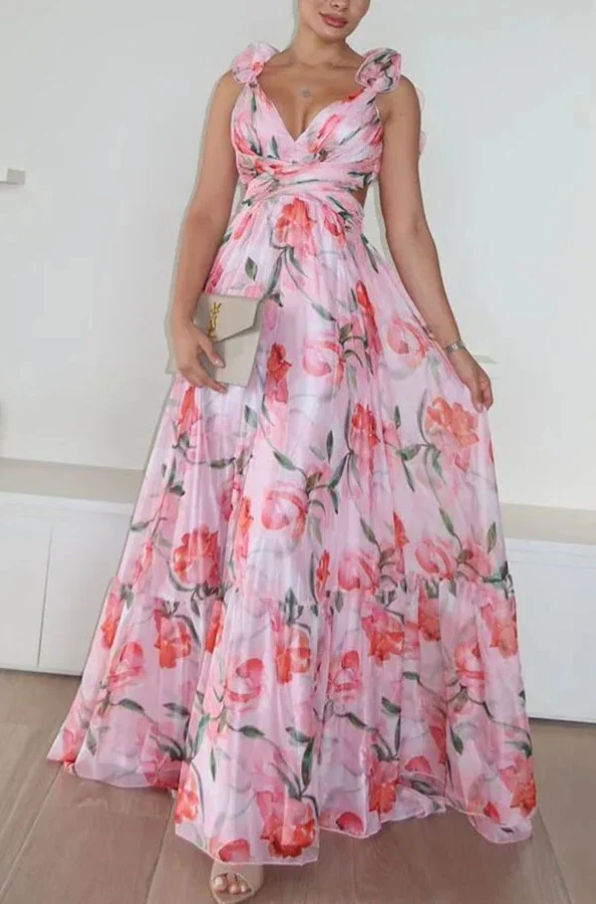 Grace - Floral Ruffle Pleated Dress