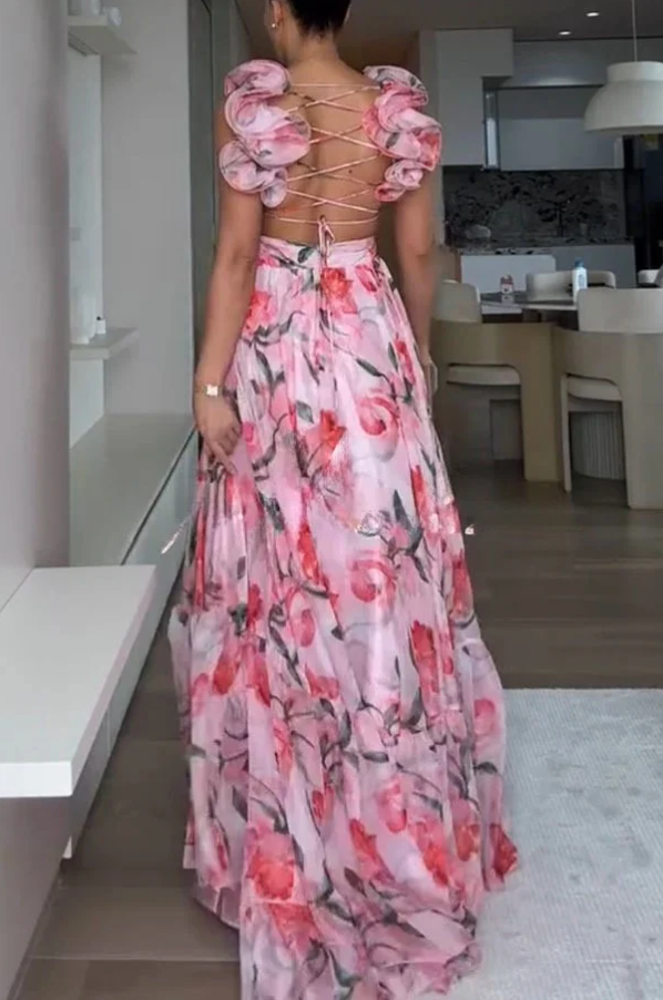 Grace - Floral Ruffle Pleated Dress
