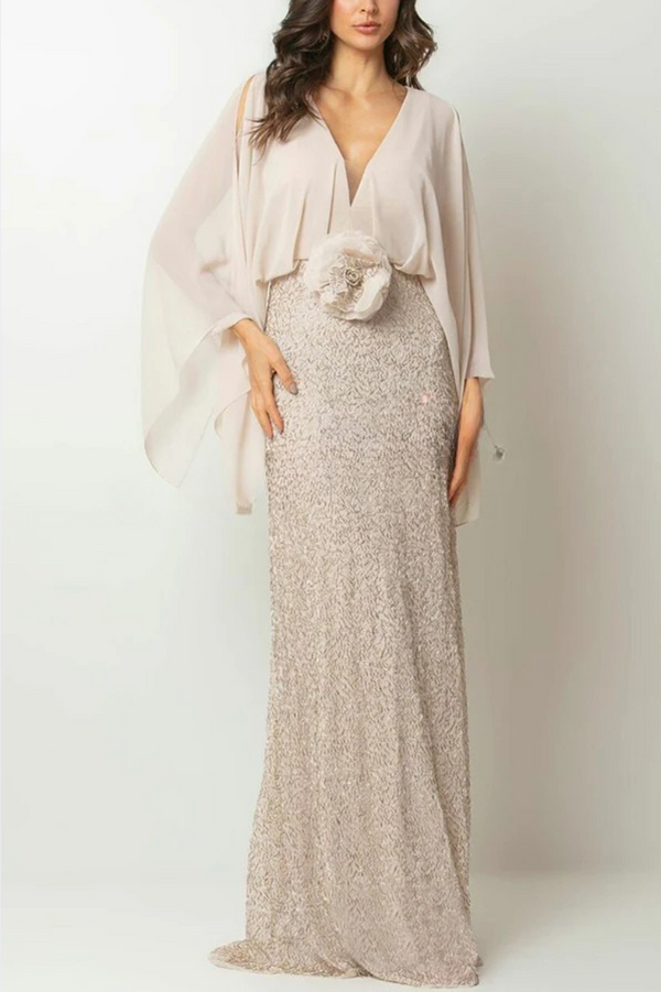 Bowlita - Elegant Batwing Sleeve Dress