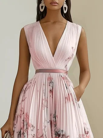 Sienna - Pleated Floral Chiffon Dress