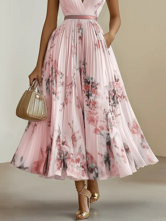 Sienna - Pleated Floral Chiffon Dress