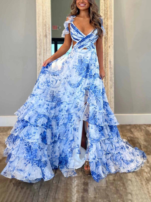 Sophia - Printed V-neck Ruffled Dress