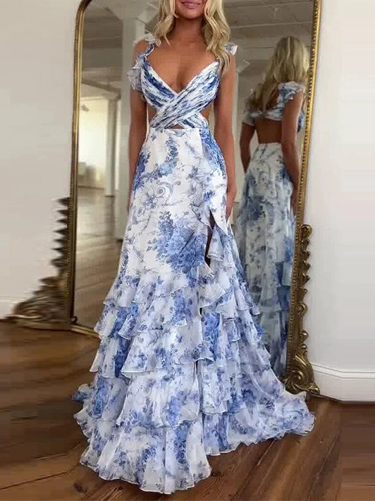 Sophia - Printed V-neck Ruffled Dress