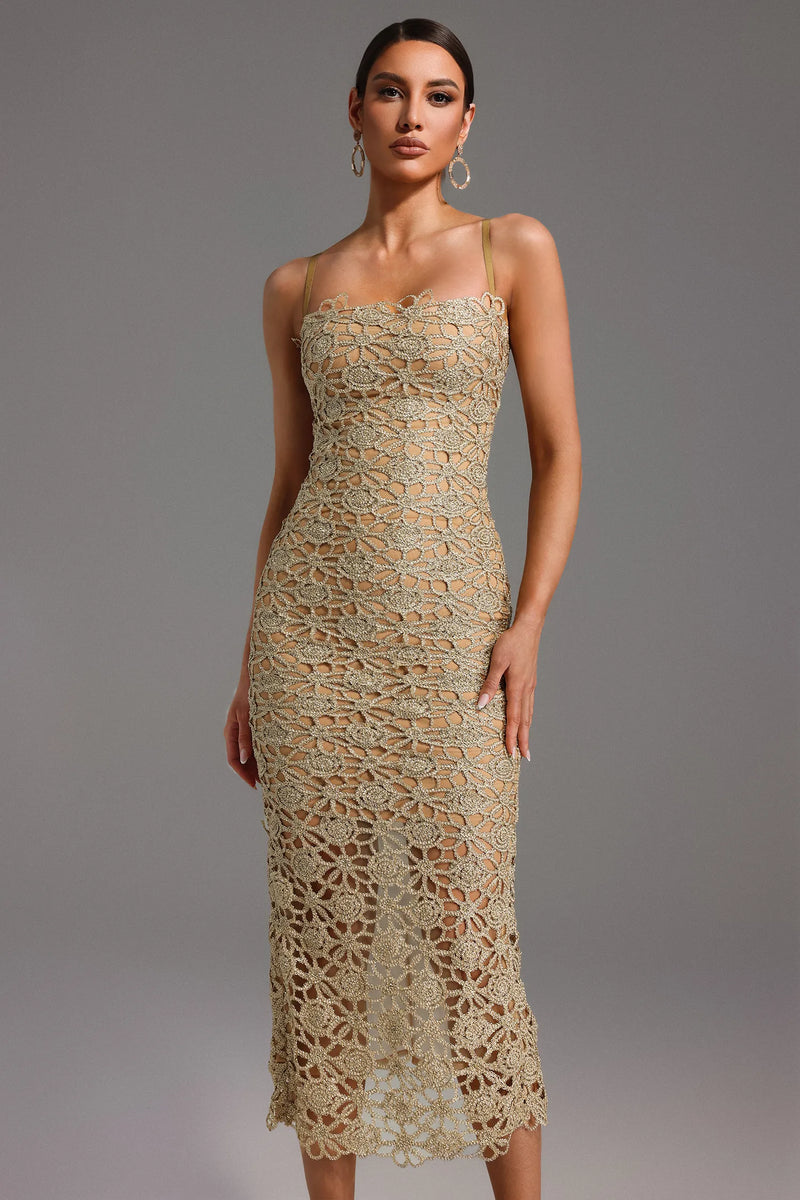 Velina - Hollow Out Slit Midi Dress