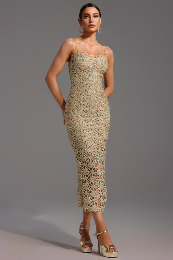 Velina - Hollow Out Slit Midi Dress