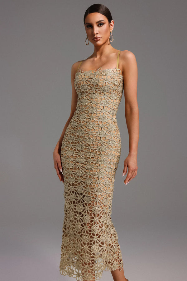 Velina - Hollow Out Slit Midi Dress
