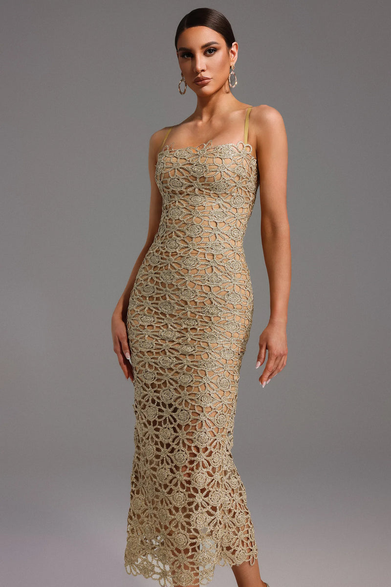 Velina - Hollow Out Slit Midi Dress