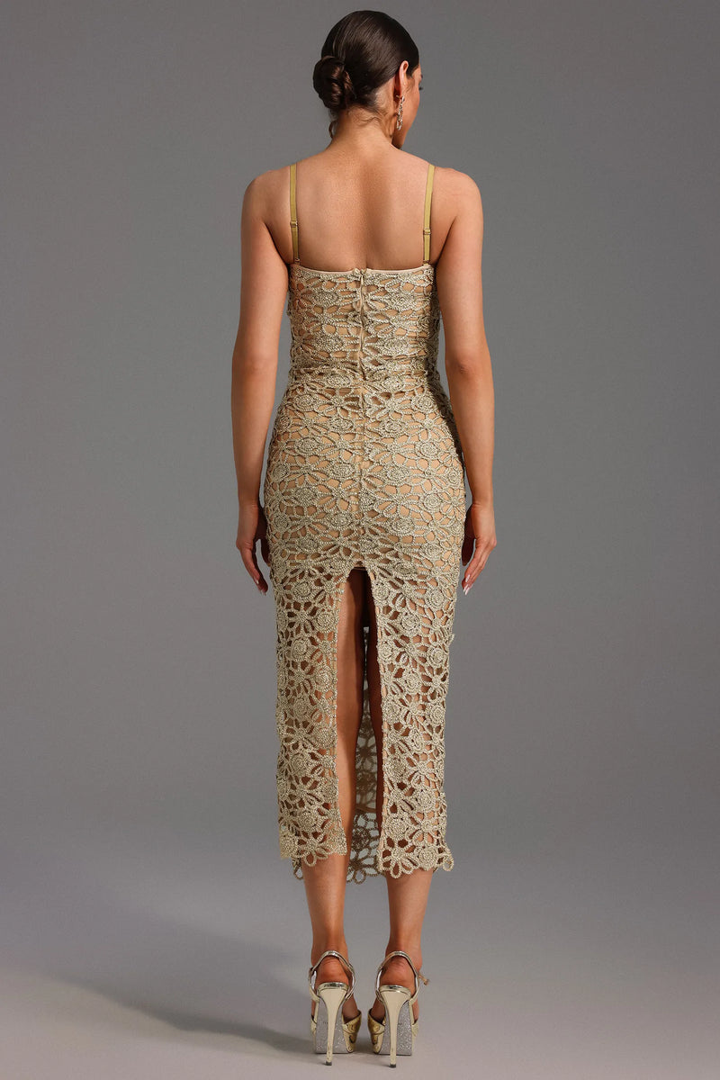 Velina - Hollow Out Slit Midi Dress